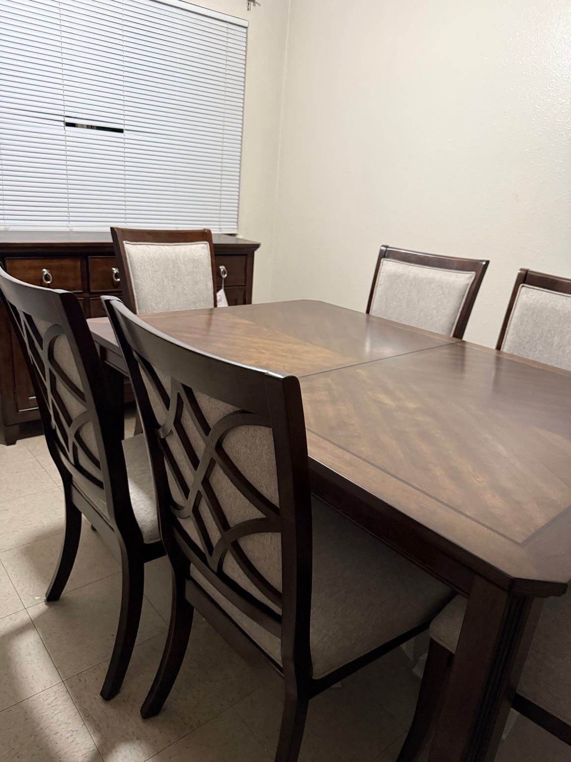 Claymont dining table and chair details in showroom