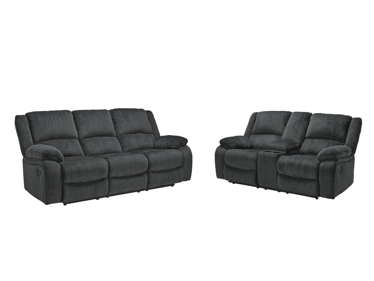 Draycoll Reclining Sofa and Loveseat – Slate — product view 2