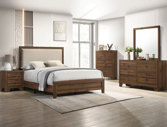 Crown Mark Millie B9255 upholstered bedroom group in brown cherry