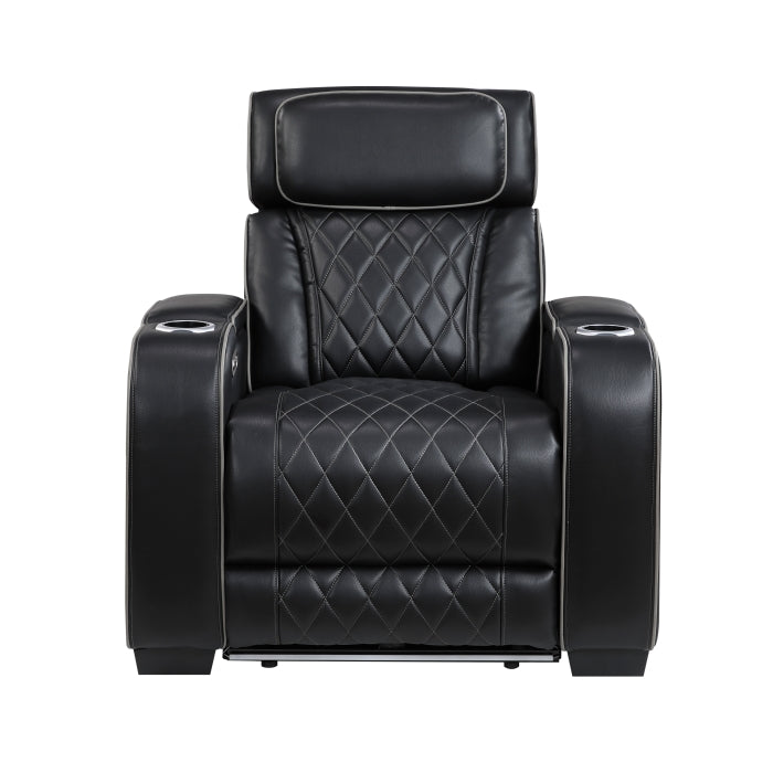 Fairway Power Recliner with Power Headrest & LED Lighting - Black - view 1
