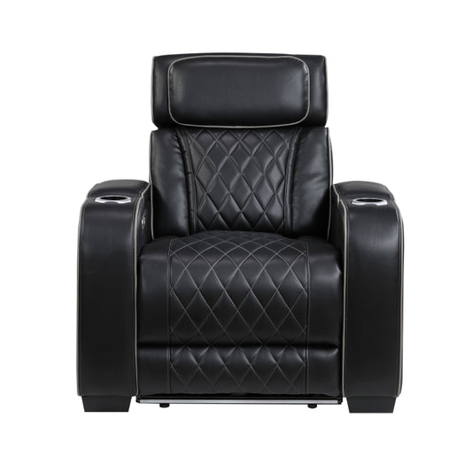 Fairway Power Recliner with Power Headrest & LED Lighting - Black - view 1