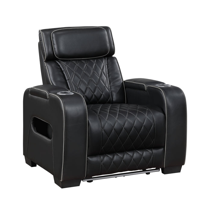 Fairway Power Recliner with Power Headrest & LED Lighting - Black - view 2