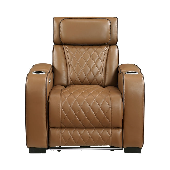 Fairway Power Recliner with Power Headrest & LED Lighting - Brown - view 1