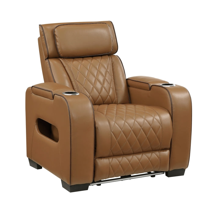 Fairway Power Recliner with Power Headrest & LED Lighting - Brown - view 2