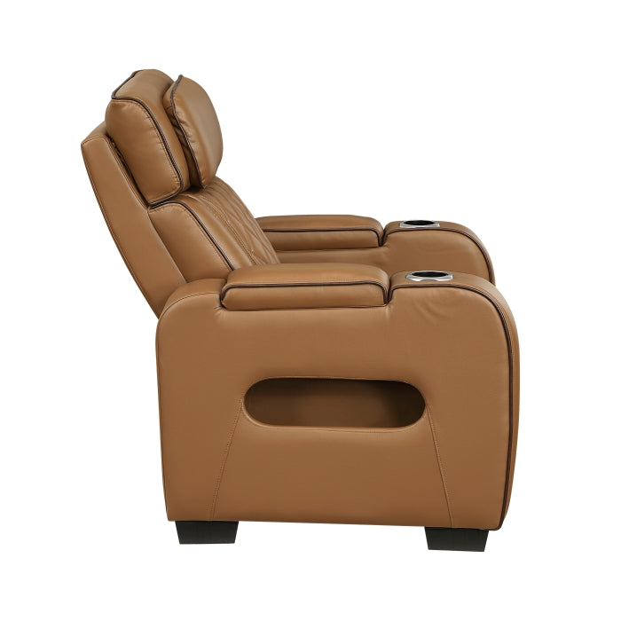 Fairway Power Recliner with Power Headrest & LED Lighting - Brown - view 3