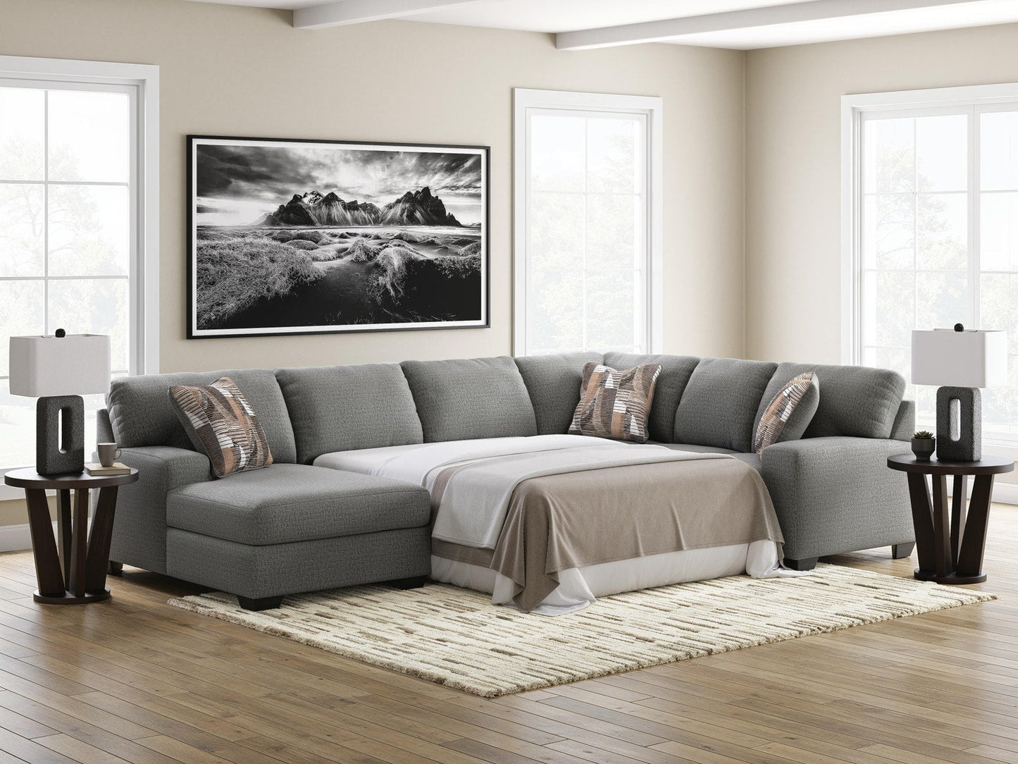 Ashley Newellen 48405S5 sleeper sectional open bed view