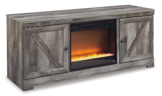 Wynnlow electric fireplace TV stand — glass/stone insert 1